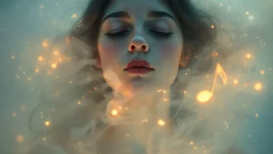 Rüyada aşk şarkısı duymanın duygusal yorumlarını ve derin anlamlarını anlatan görsel.