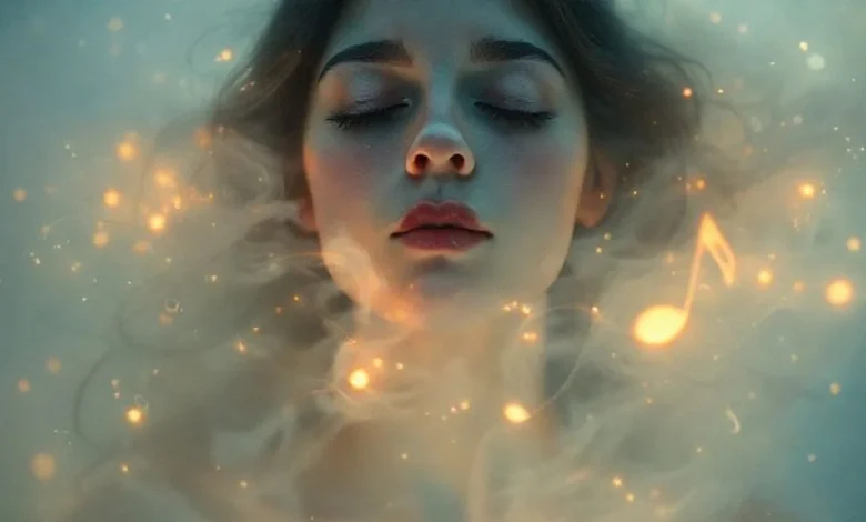 Rüyada aşk şarkısı duymanın duygusal yorumlarını ve derin anlamlarını anlatan görsel.